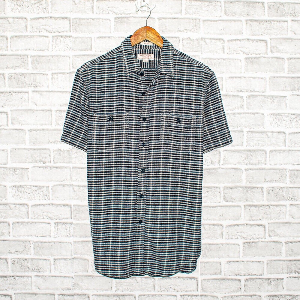Wallace and Barnes Men's Short Sleeve Weave Flannel Shirt Blue Size Medium